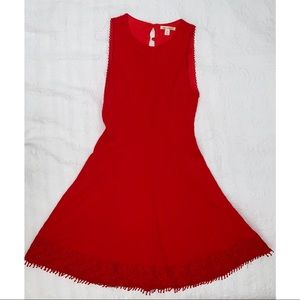 Miami red sleeveless A-line dress with embroidery